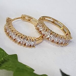 Gold with Zirconia Stones Huggie Hoop Earrings
